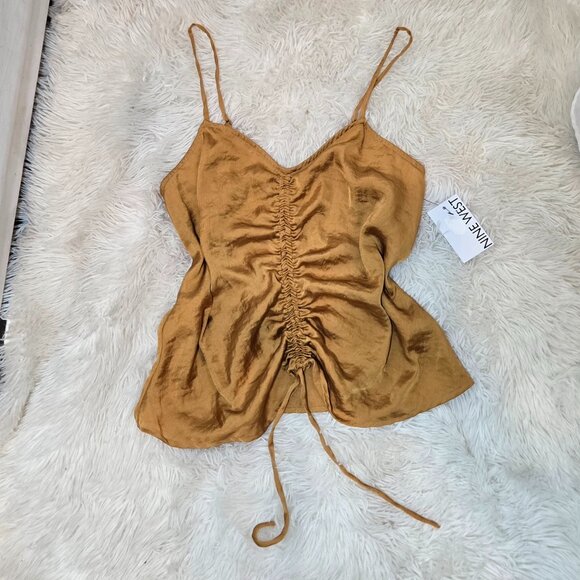 🦋Women's Nine West Mustard yellow Ruched Drawstring Front Tank🦋 - Picture 3 of 8